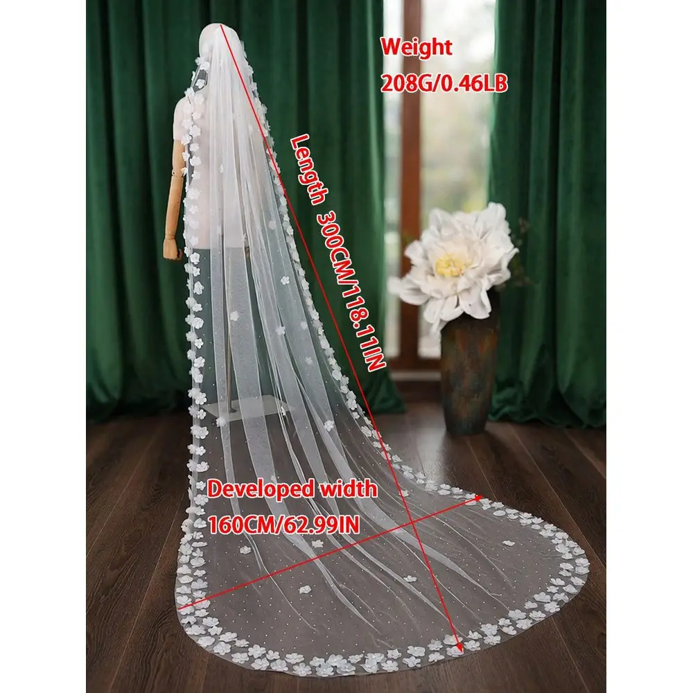 

3D Floral Cathedral Length Bridal Veil,Summer,Beach,Wedding
