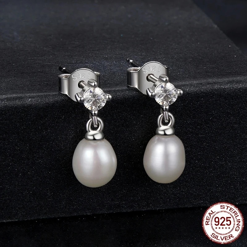 أقراط لؤلؤ المياه العذبة المطلية بالذهب الأبيض من BAMOER للنساء، هدية عيد الميلاد الأنيقة من الفضة الإسترليني عيار 925