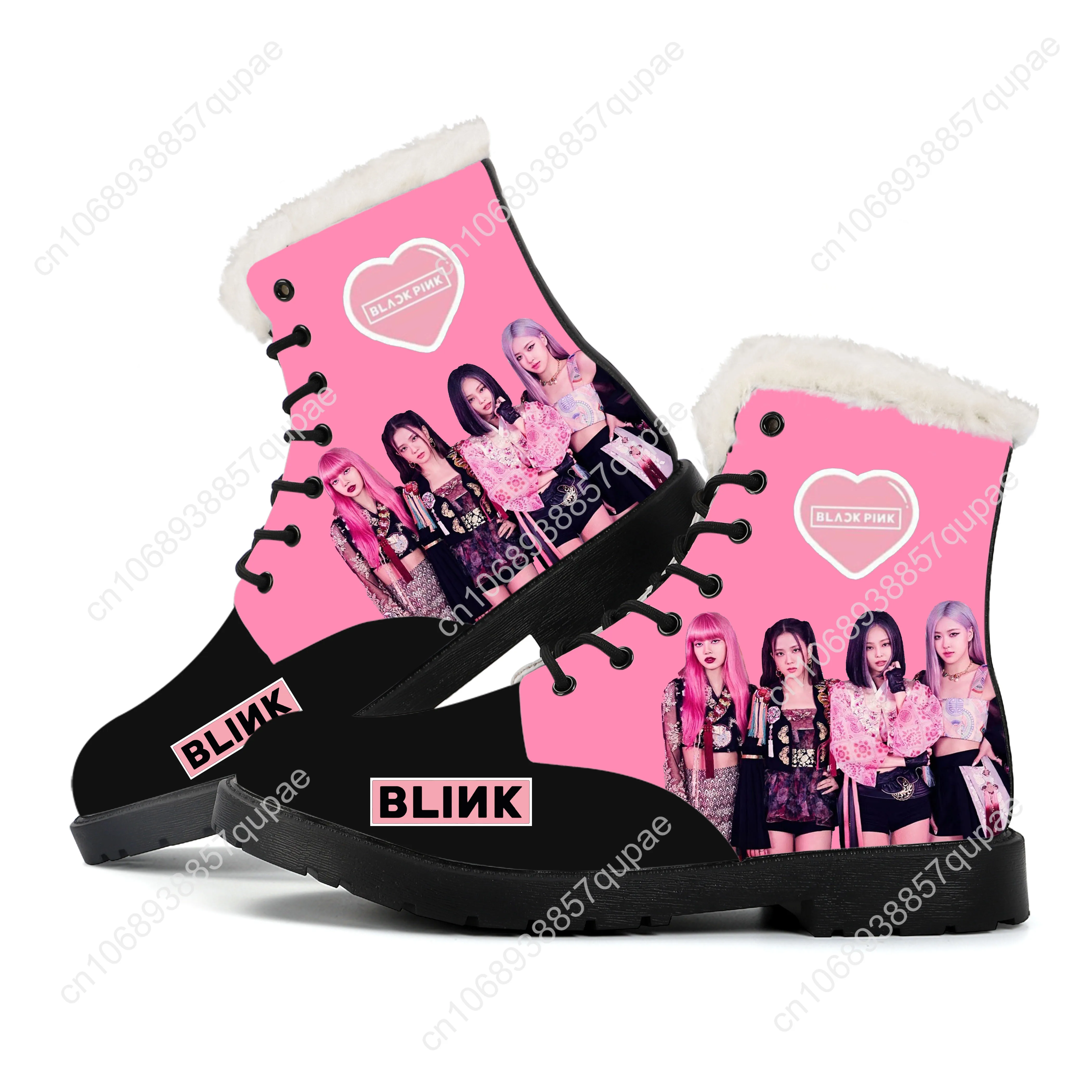 

Black Plush Boots Pink Kpop Bp Men Womens Teenager Shoes Casual Boot Light High Quality Couple Korean Singer Band Customize Shoe