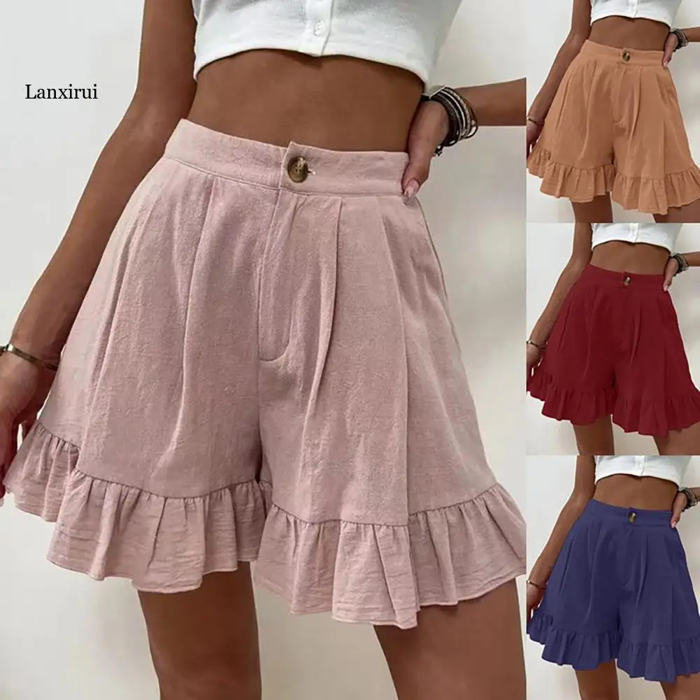 

Solid Color Chic Loose Fit Summer Short Pants Casual Shorts Pleated for Home
