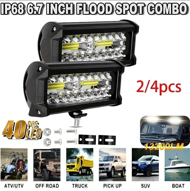 

9-30V Light Bar Rainproof Offroad Fog Light 120W Driving&Work Light Bar Spot Flood Beams Combo for TANK T-ROC UTV ATV Truck Boat