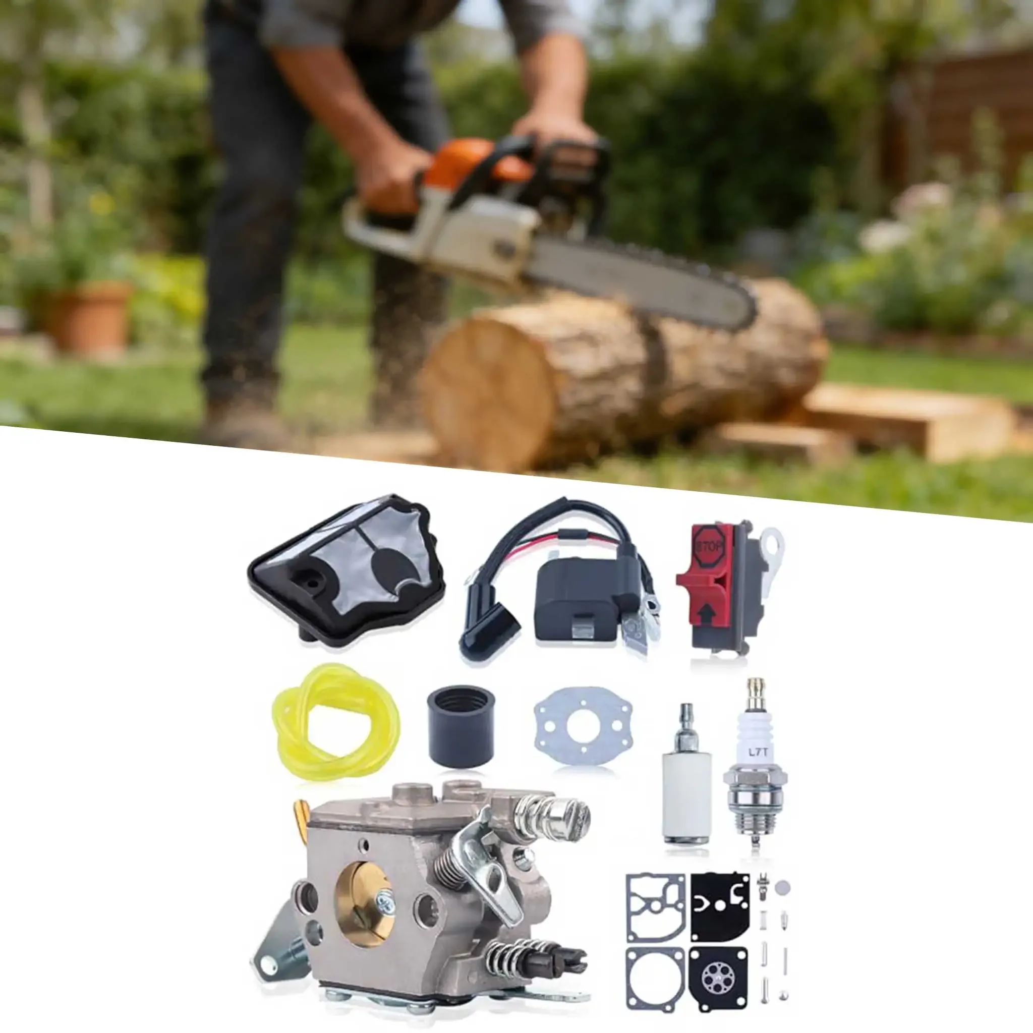 

Карбюраторный блок высокого давления для бензопил 36, 41, 136, 137, 141, 142, включая катушку зажигания, выключатель и прокладку.