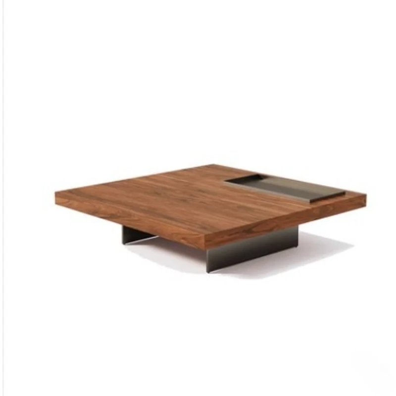 Italian minimalist, square coffee table, solid wood high-end, designer style, simple and modern, walnut color