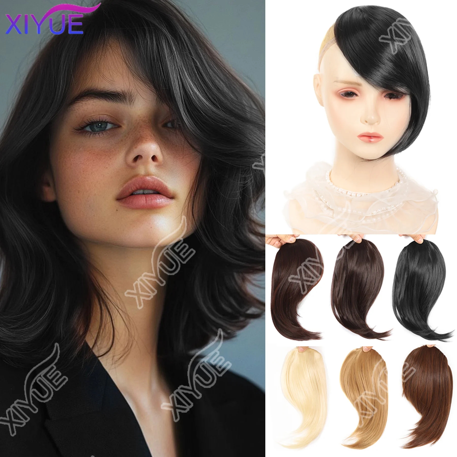 XY Synthesis Wig Middle-Part Bangs Hair Extensions Clip In Forehead Natural Seamless French Oblique Bangs Eight-Character Bangs