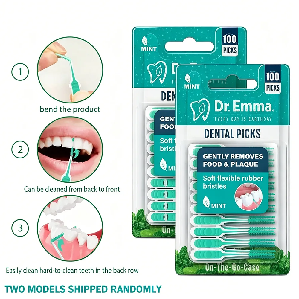 Portable Oral Cleaning Tools 100PCS, Two Styles Interdental Brushes & Floss Sticks, Deep Clean Tooth Spaces for Travel & Daily U