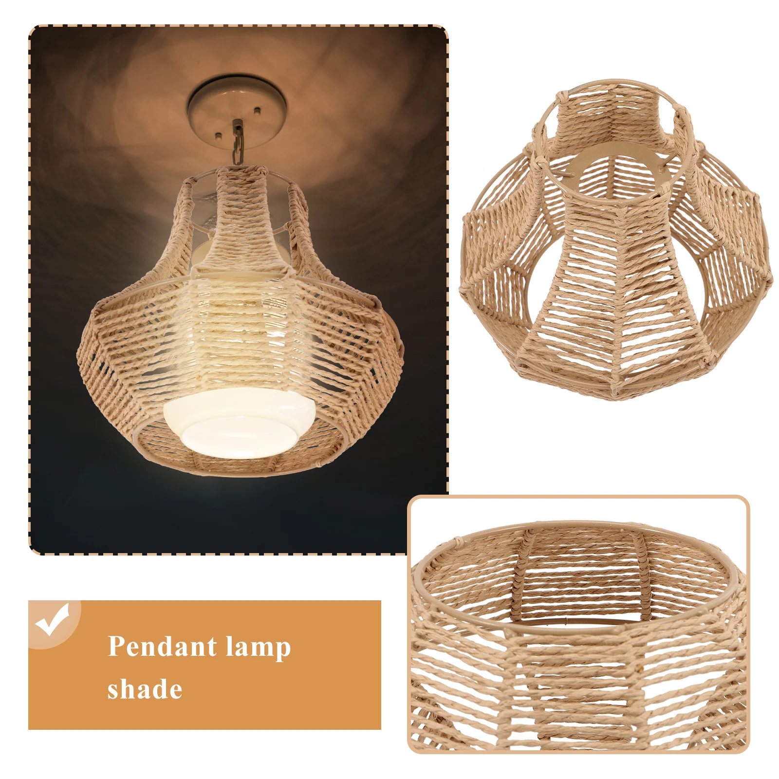 

Imitation Rattan Lamp Shade Woven Pendant Light Shade Decorative Cover for Living Room Bedroom Dining Kitchen Hallway Home