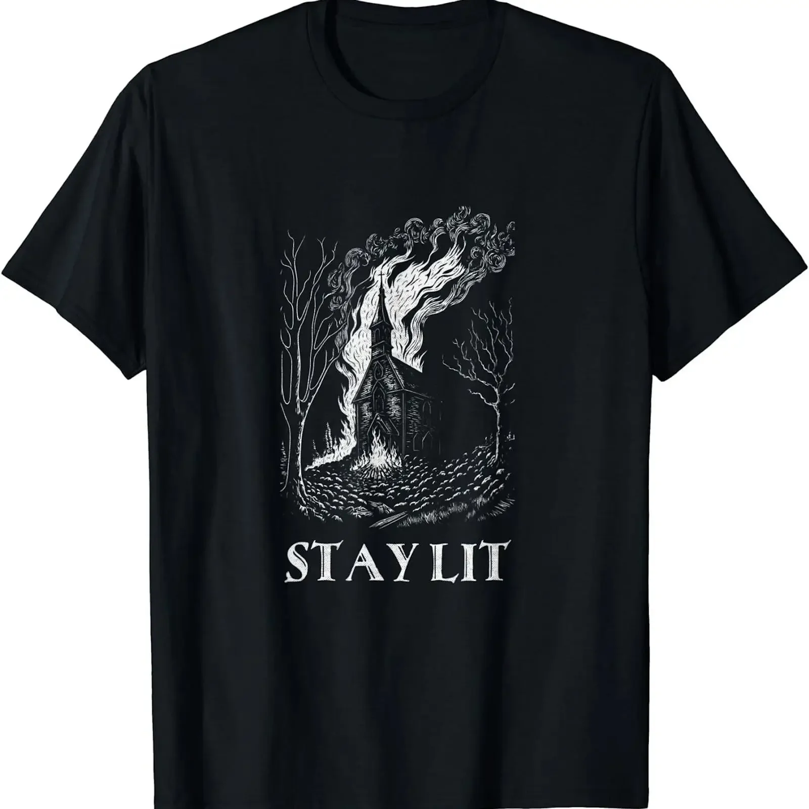 NEW LIMITED Occult Burning Church Stay Lit Devils Hell Gothic T Shirt S 5XL vintage Washed designer clothes Stylish fashion