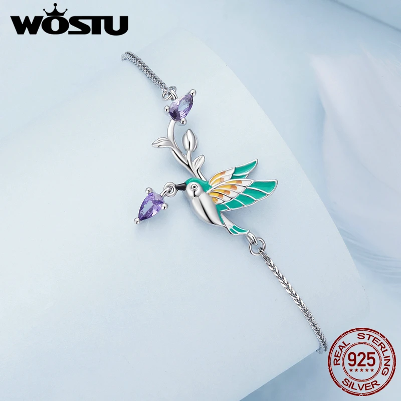 WOSTU 925 Sterling Silver Basic Blue & Green Kingfisher Bracelet Bangle For Women Gift Daily Jewelry Ideal for a Jewelry Set