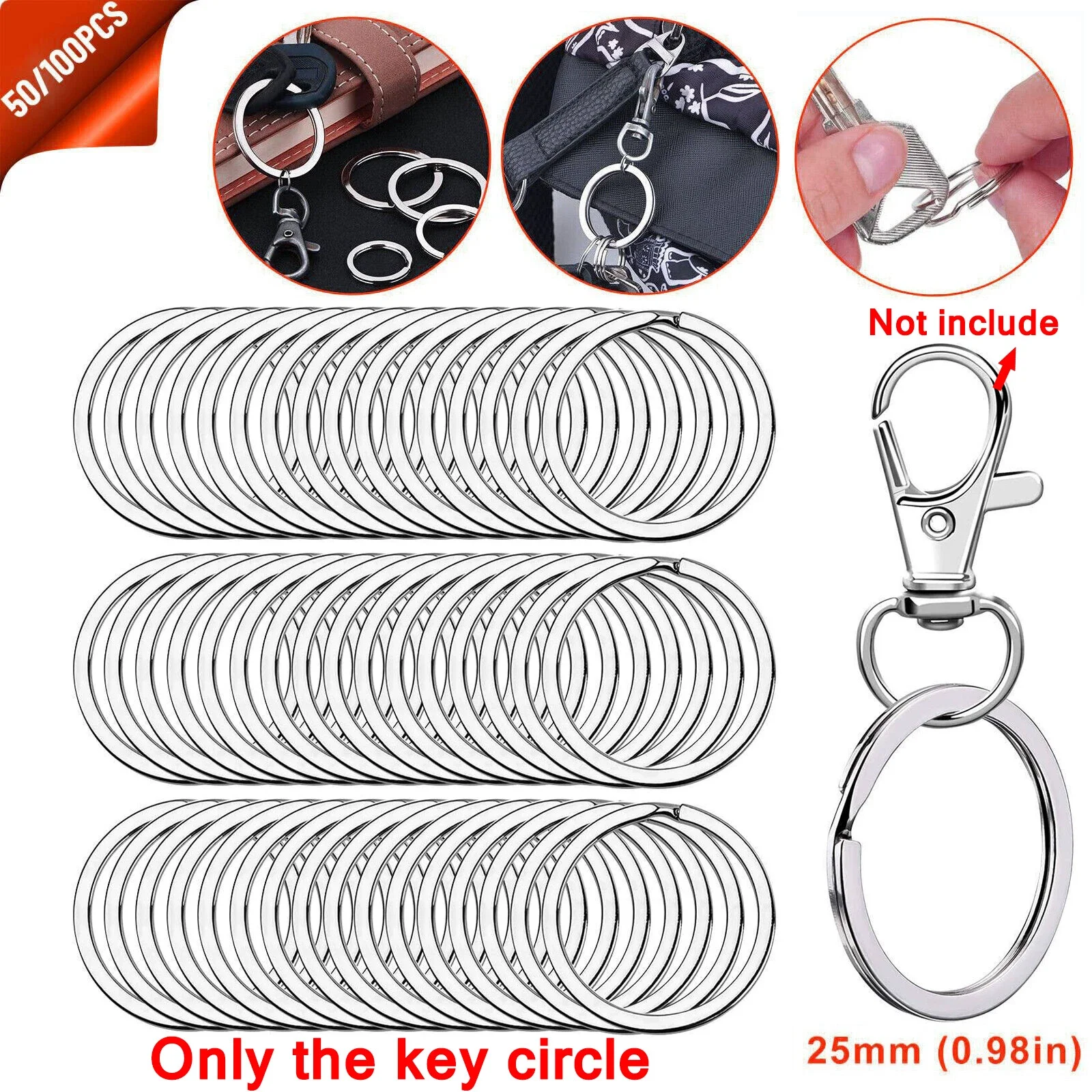 20-200pcs Stainless Steel Key Ring Key Chain 25mm Round Flat Round Split Keychain Polished Metal Blank Circle For DIY Findings