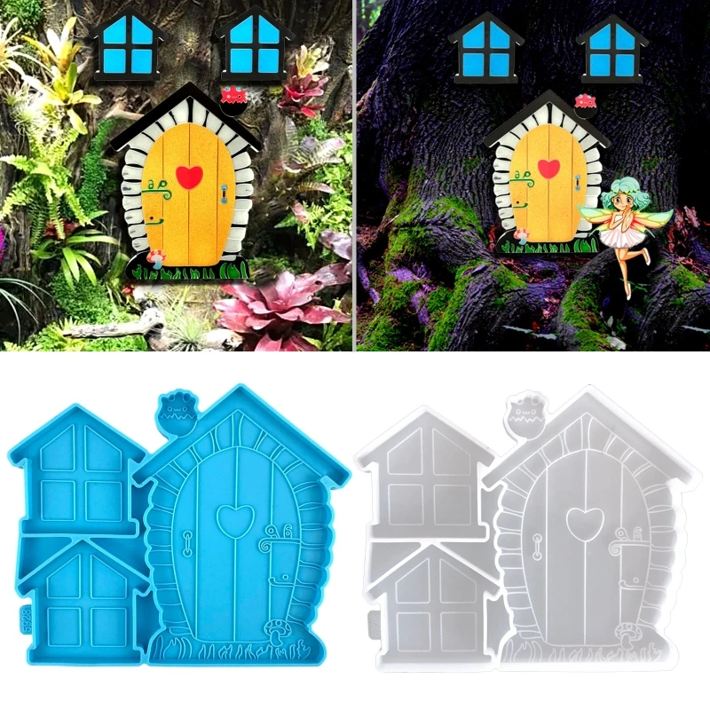 Molde silicona para puerta hadas, Gnomo para hogar, ventana 3D, bricolaje, Molde resina Epoxy cristal, cara y