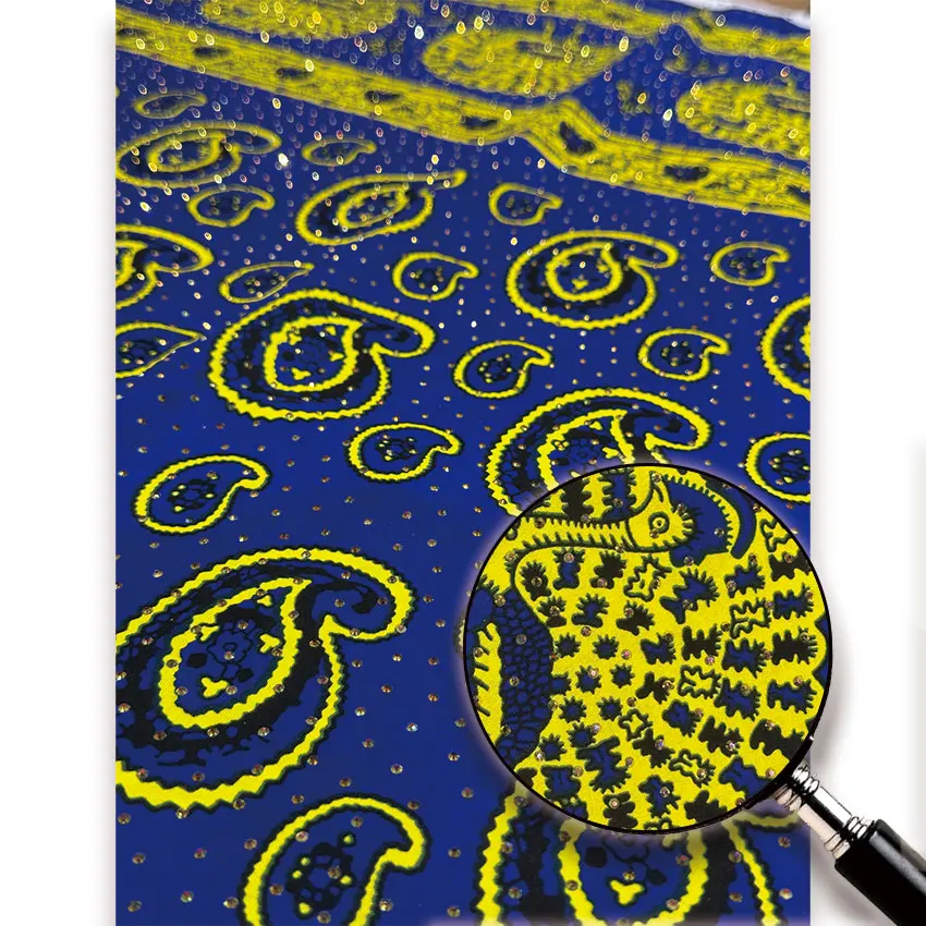 

African Rhinestones Wax Fabric 100% Cotton High Quality Wax Prints Fabric with Full Rhinestone Pagne Tissue for Dress 6Yards