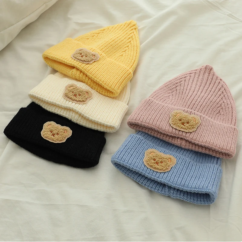 Korean Cartoon Infant Newborn Knitted Caps Winter Warm Embroidered Children Baby Woolen Warm Crochet Beanie Bonnet