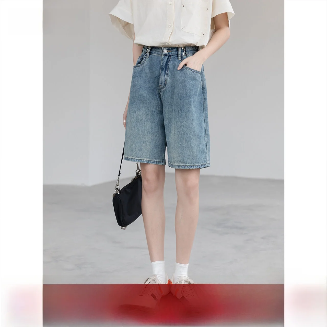 

High Waist Denim Shorts Women's Loose Wide Leg Five-Button Summer New Style Commute Style Jeans Casual Female Clothing