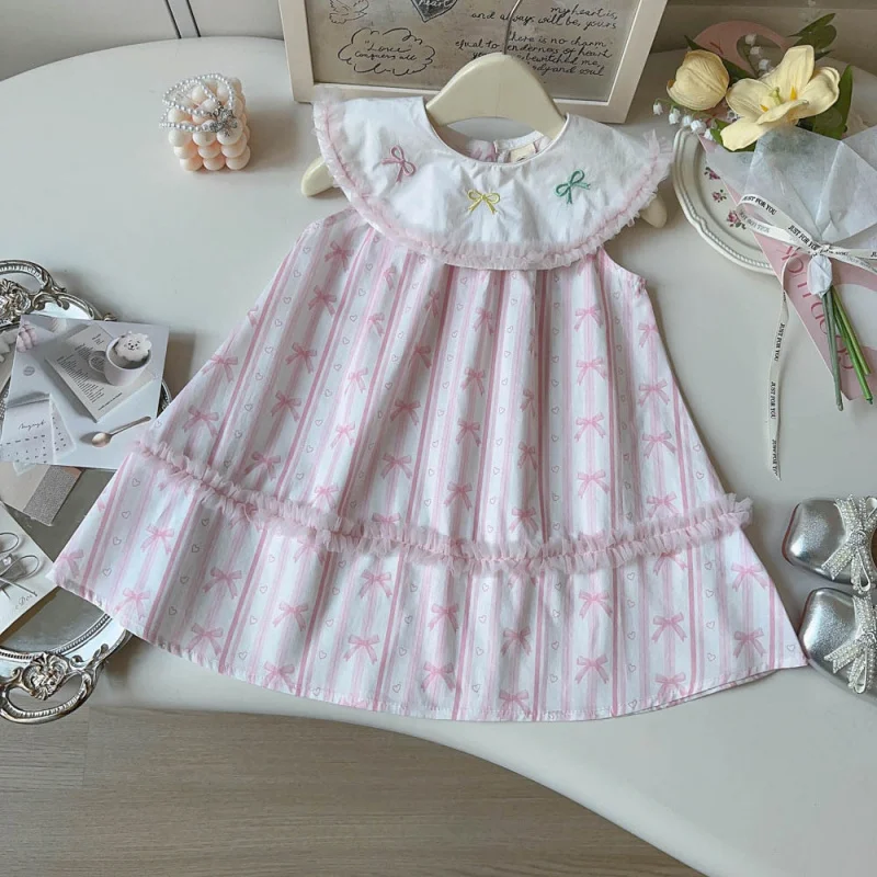 

Sweet summer dress for girls2026Summer new style with printed bow collarASleeveless princess dress