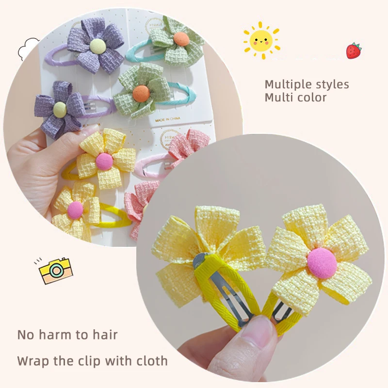 【2-Piece Set】Children's Cute Fabric Flower Pair Clip Hair Accessories Girl Hairpin Temperament Clip Baby Headdress Wholesale