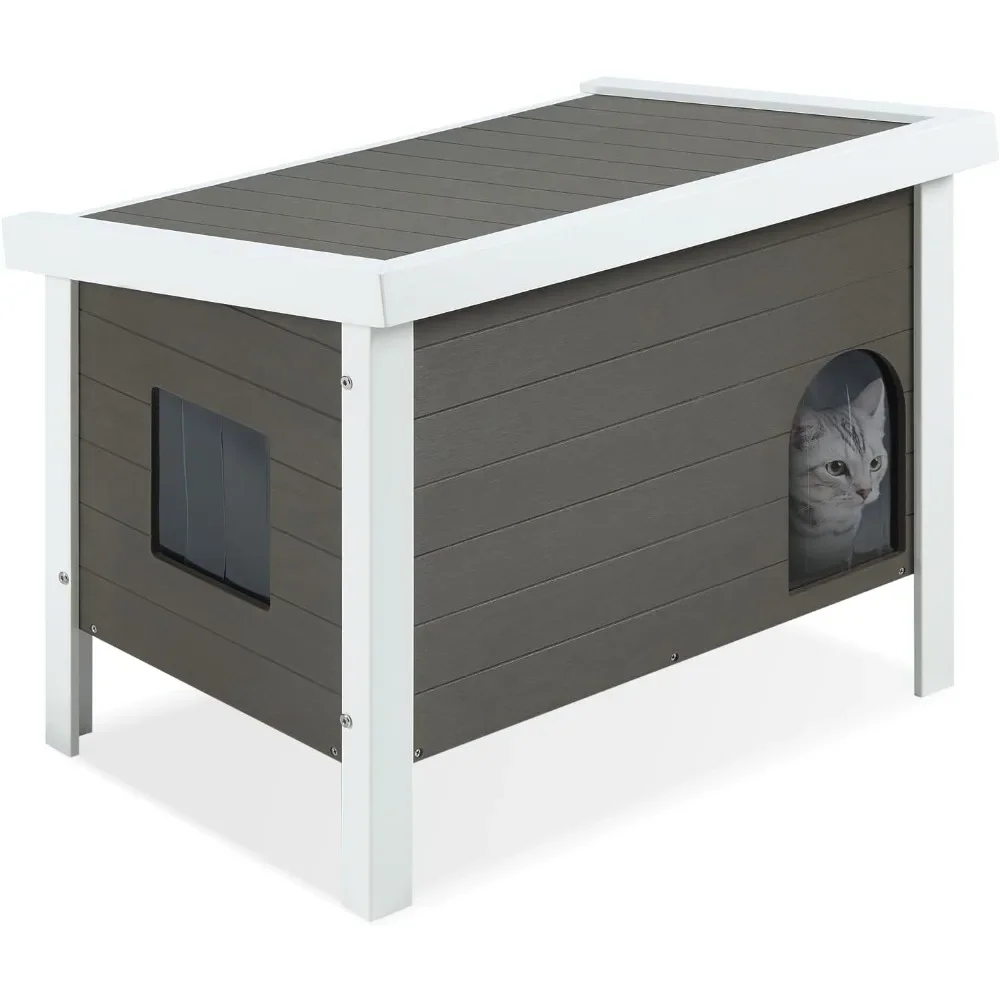 

Outdoor Cat House with Escape Door - Weatherproof Elevated Feral Cat Shelter for Multiple Cats