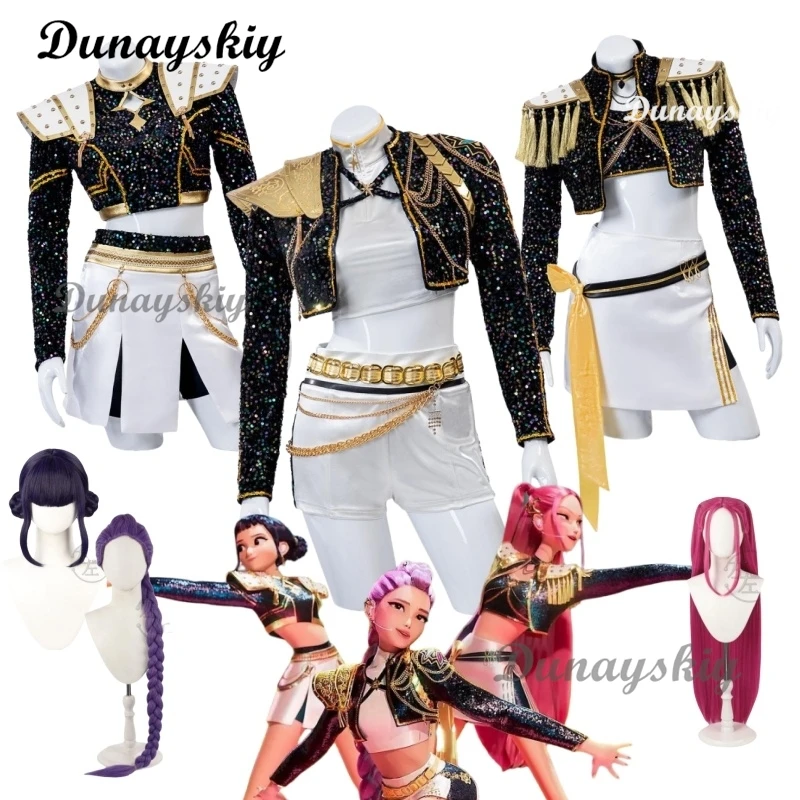 

Anime Zoey Mira Rumi Cosplay Costume KPop Demon Hunters Black Full Set Necklace Fantasy Roleplay Outfits Carnival Party Suits