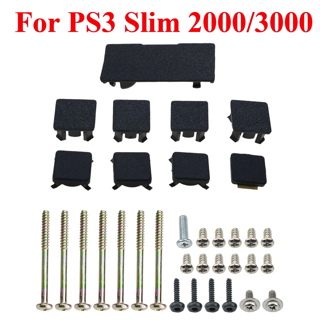 Full Set Black Plastic For PS2 PS3 Slim 2000 3000 4000 70000 Console Screws Screw Rubber Feet Cover Set Screws Kit Repair Parts