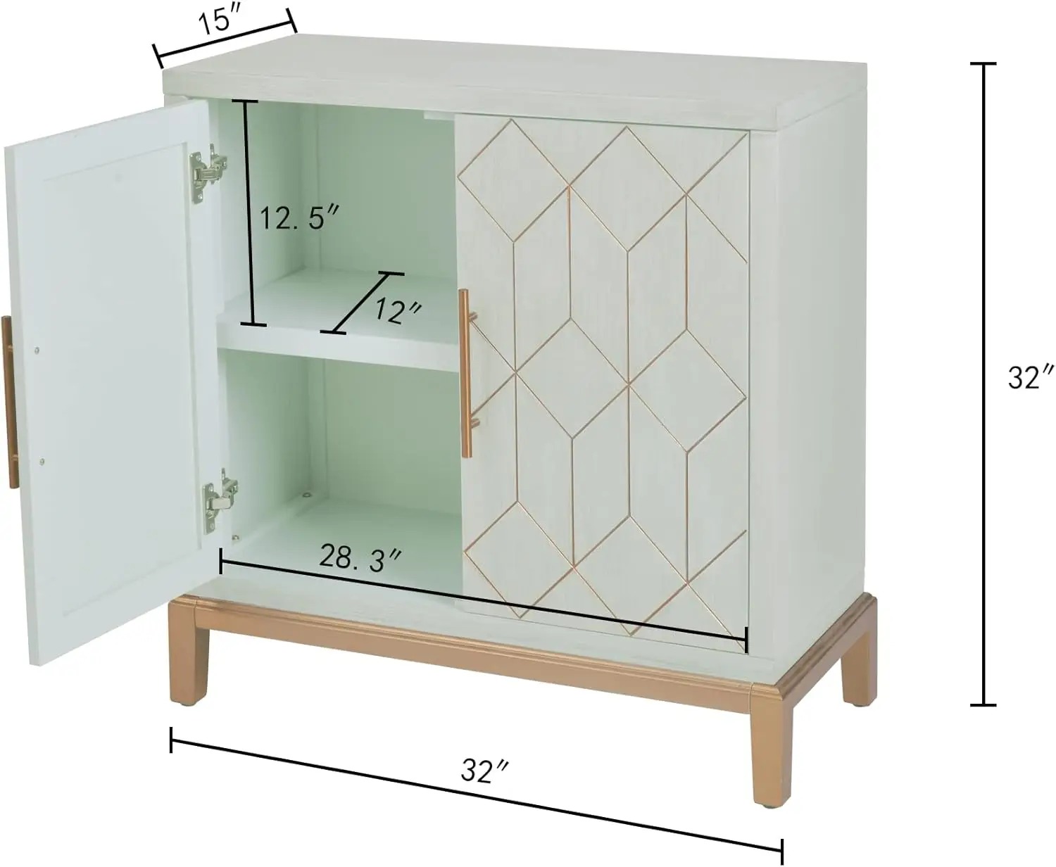 Green Accent Cabinet with Gold Trim,Storage Cabinet with 2 Doors,Modern Wooden Sideboard for Living Room, Kitchen, Office and Ha