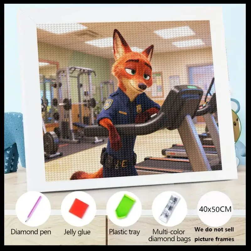 

1 шт. 5D полный дрель комплект алмазной живописи, Ник Уайльд Зверополис Лиса полицейский мультяшный дизайн животных, большой 40x50 см DIY кристалл
