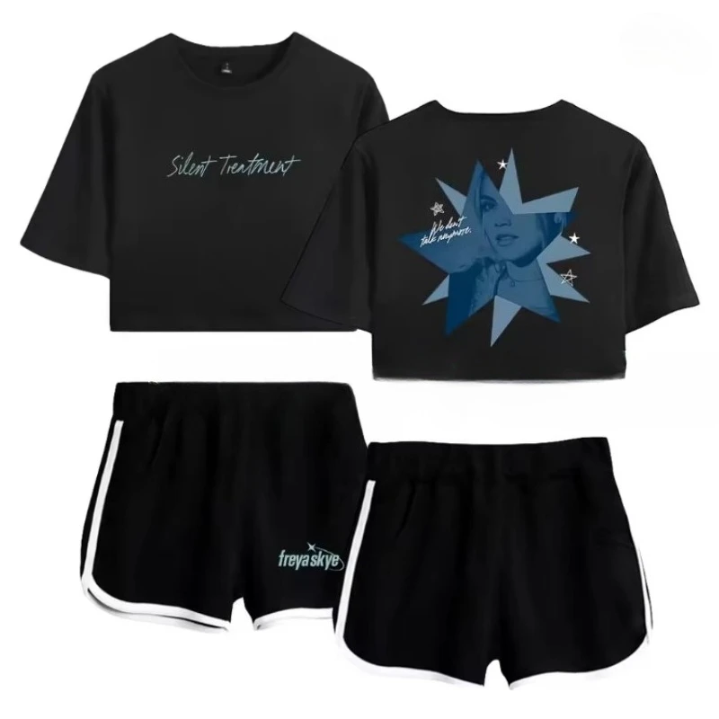 

Freya Skye Merch Silent Treatment Женский спортивный костюм Женский комплект из двух предметов Укороченный топ и шорты Женский комплект Повседневная спортивная одежда
