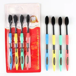 4Pcs/set Double Soft Bristle Toothbrush Anti Slip Nano Black Head Toothbrush Pack Ergonomic Oral Care Clean Massage Toothbrush