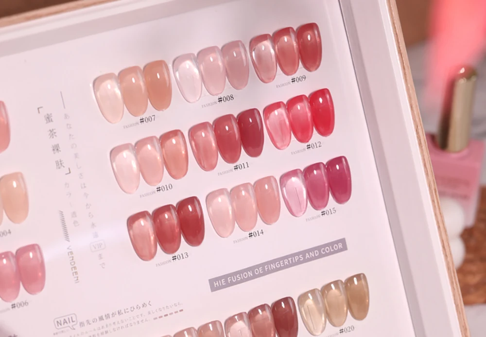 Vendeeni 24 Farben Nude Pink Hautfarben Jelly Gel Nagellack Transparenter UV Soak Off Gel Lack Jade Fat Nail Art Gel Lack – Detail 9