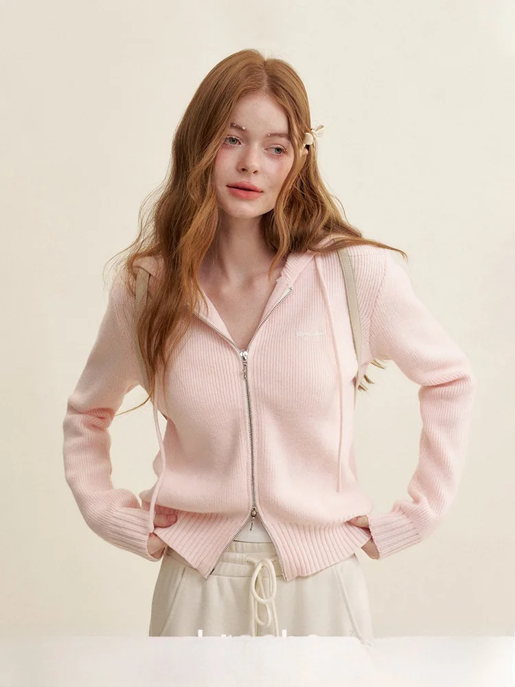 

Вязаная куртка из смесовой шерсти Kroche Rose Cr с двойной молнией, капюшоном и вышивкой, свободного кроя, для повседневной носки