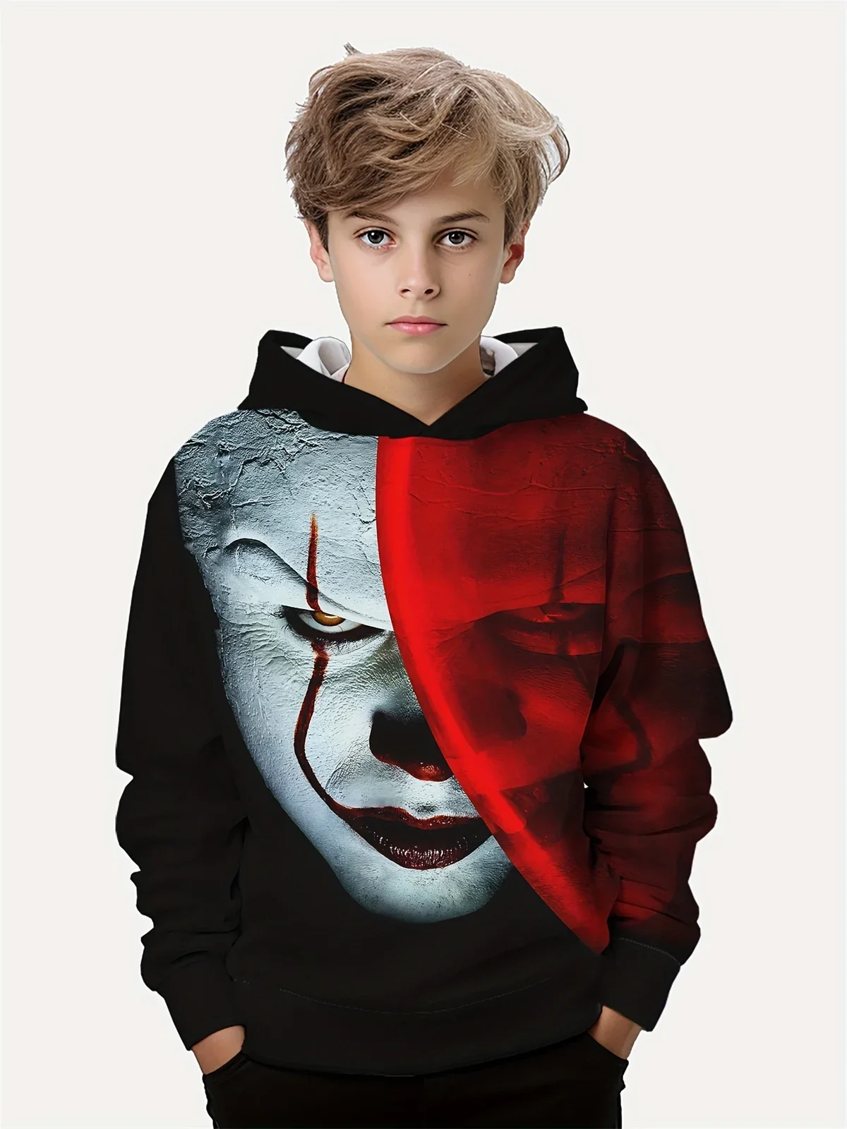 Children Clothes Halloween Scary Clown 3D Digital Print Boys Hoodie Long Sleeve Spring Fall Casual Polyester Tops Boys Clothing