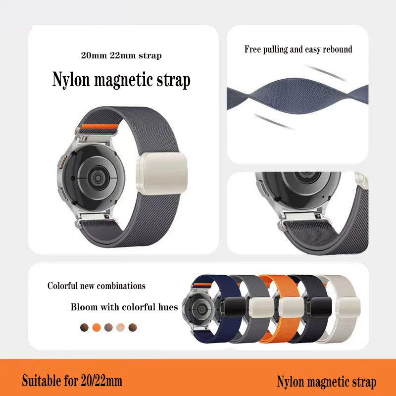 20mm 22mm Nylon Loop Strap For Amazfit Active Max/Balance 3 2 Band Amazfit Bip Max 6 5/Active 2 3/T-Rex 3 Pro Magnetic Bracelet