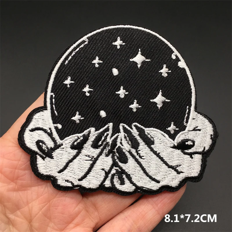 Black and White Embroidered Patches for Clothing Punk Bottle Skull Applications Iron on Patches Sewing Clothes Stickers