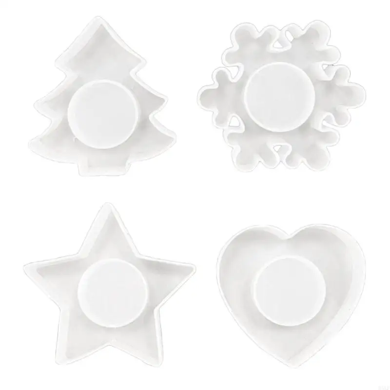 

85LF Holder Mold Stand Silicone Mould Christmas Tree Snowflake Heart Star Candlestick Moulds Jewelry Tool