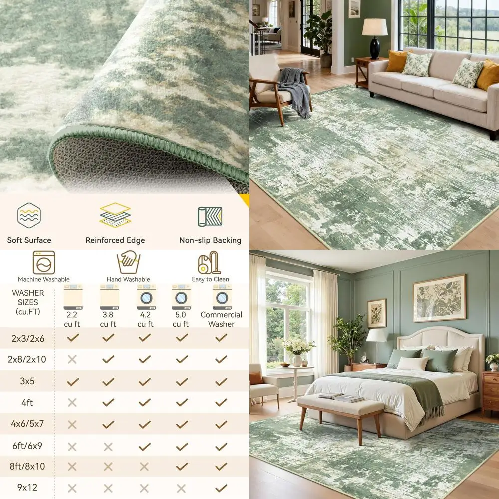 

Моющиеся ковры 6'x9' с нескользящим покрытием, современный абстрактный дизайн, мягкие, для гостиной, прихожей, спальни, детской, с принтом, светло-зеленый/желтый