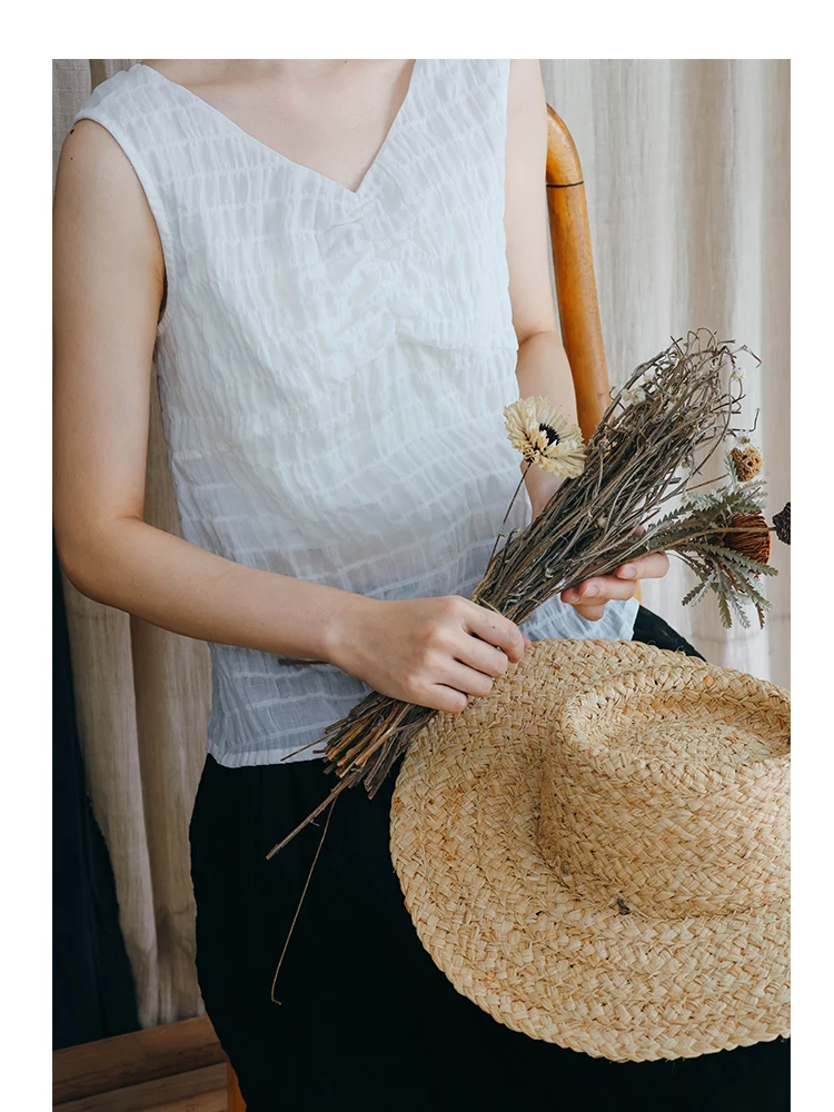 

Прохладный летний льняной хлопковый маленький жилет с v-образным вырезом, прозрачный женский топ с художественным цветочным принтом Fre Sle, верхняя одежда