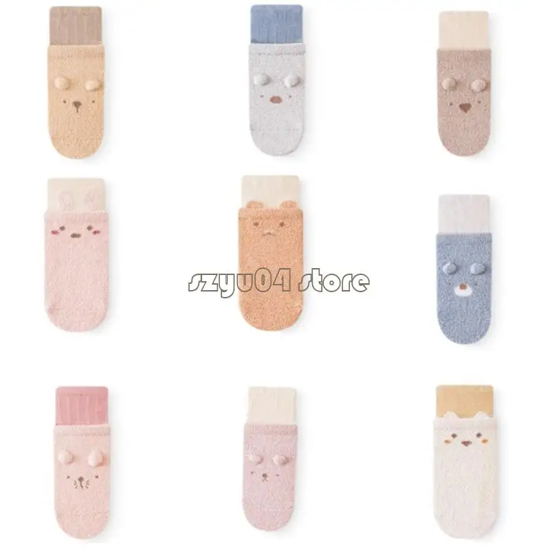 

4X7D Nonslip Rubber Soles Socks Cartoon Bear Floor Socks Breathable Toddler Socks