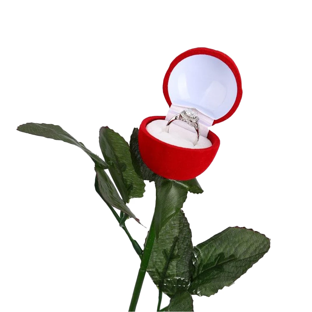 

4pcs Red Rose Ring Boxes Set Creative Jewelry Case Flower Shape Gift Box for Valentine's Day Wedding Engagement