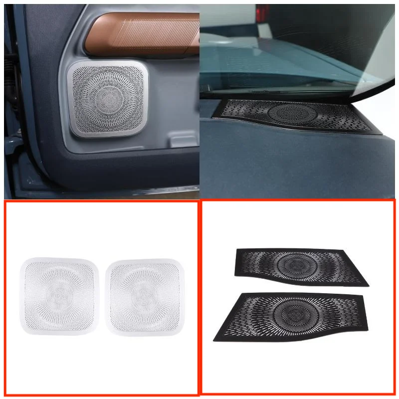 For 22 Ford Maverick Car Interior Dashboard Tweeter Mesh/Front Door Horn Frame Trim Sitcker Stainless Steel Speaker Cover Kit