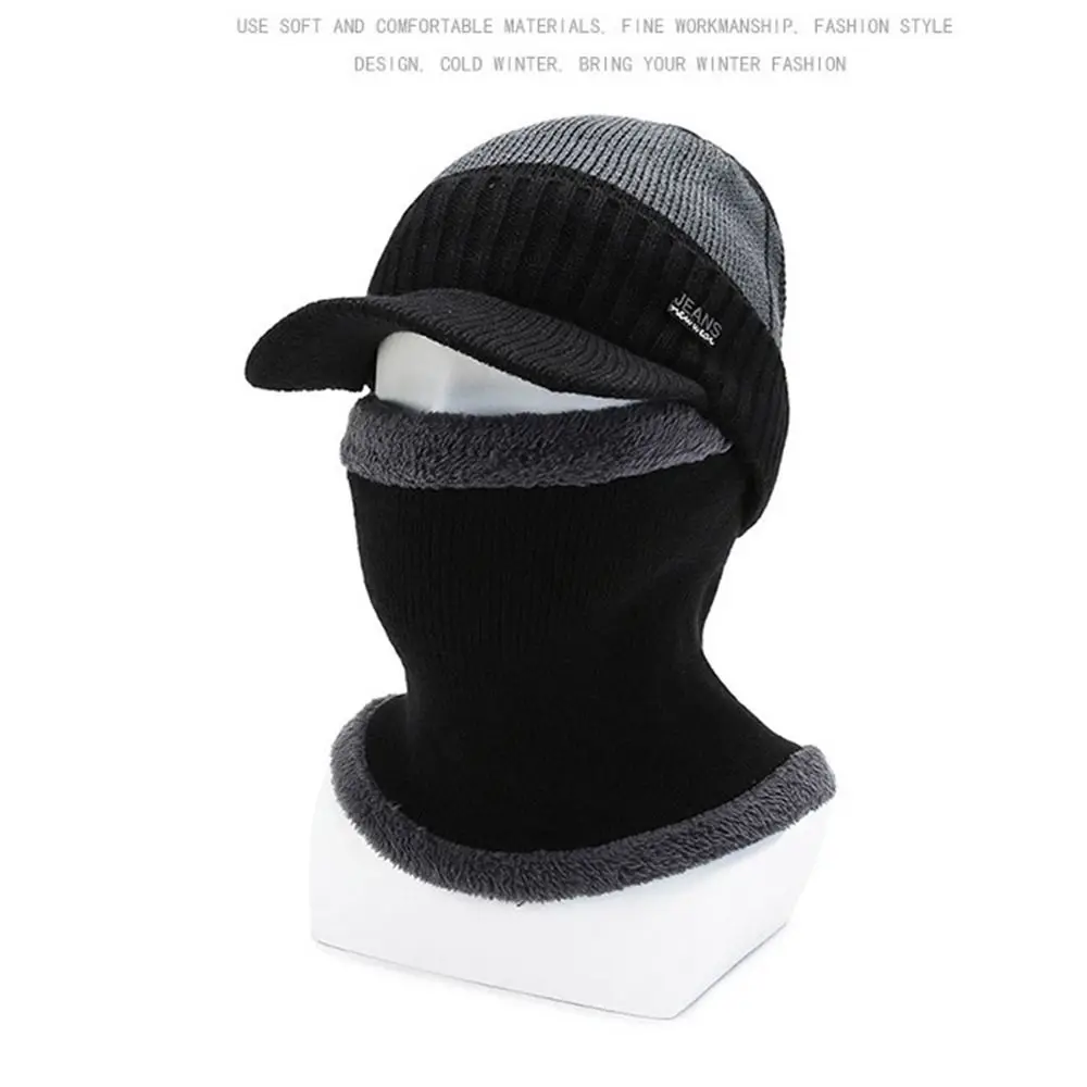 Moda traspirante inverno caldo cappello lavorato a maglia berretto più pile caldo sciarpa berretti protezione dal freddo Skullies berretti cappello da uomo