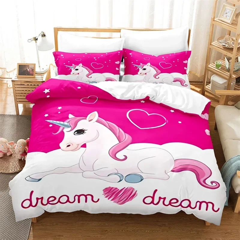 

Cartoon Unicorn Floral Microfiber Flying Horse Bedding Set Single Twin Double Queen King Cal King Size Bed Linen Set