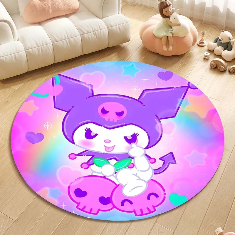 Cute Sanrio Kuromi Printed Round Rug, Bedroom, Living Room Carpet, Doormat, Picnic, Sofa Table, Home Decor, Area Rug, Floor Mat