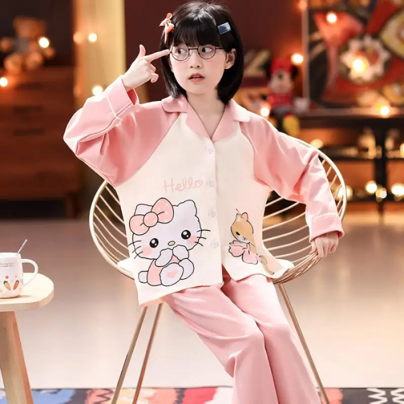 

Sanrios Anime Hellokitty Pajamas Suit Cartoon Kuromi Warm Thickening Nightgown Cinnamoroll Comfort Cute Home Wear Birthday Gift