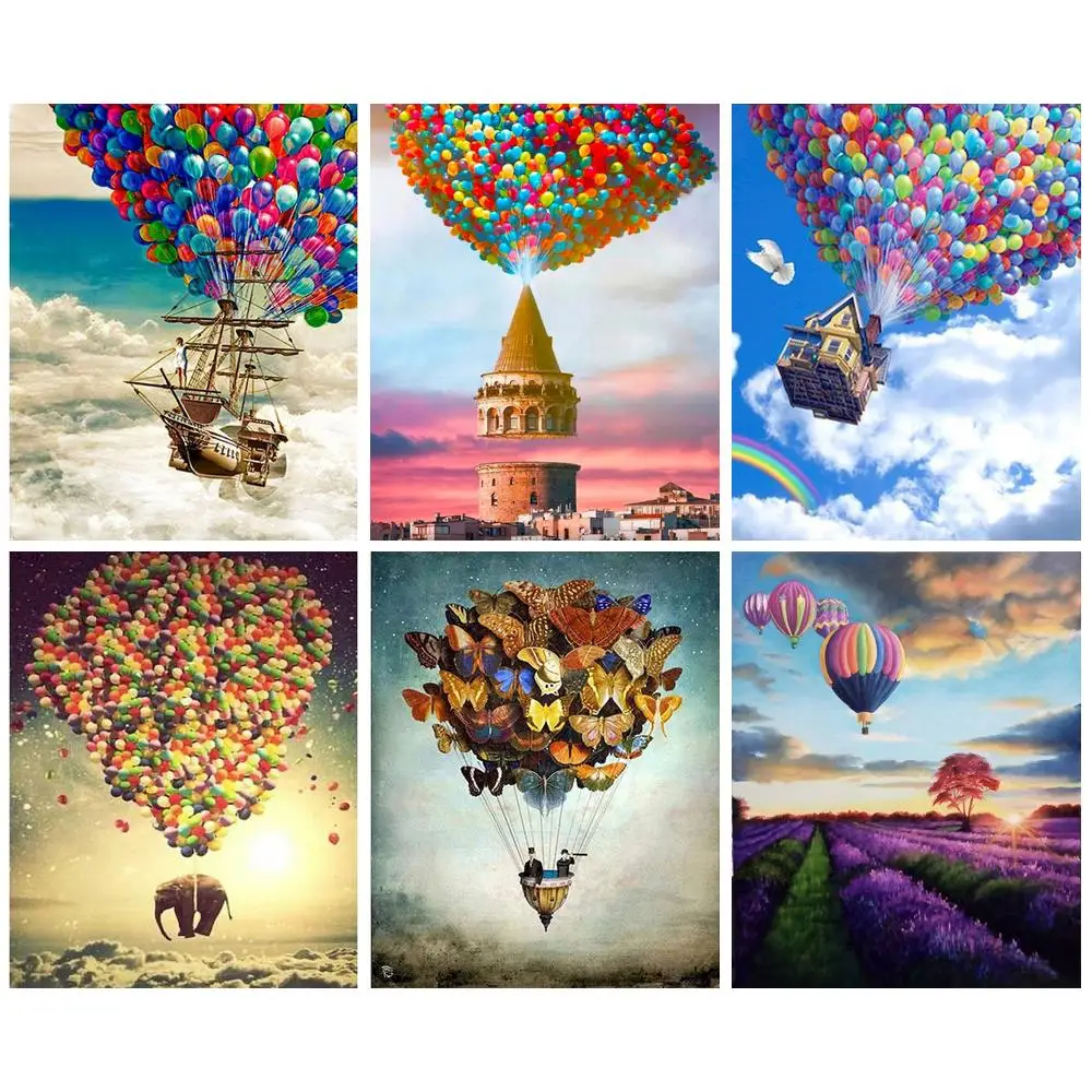 

CHENISTORY Oil Painting By Numbers White Clouds Hot Ballon Kits Pictures By Numbers Scenery Painting Number Personalized Gift