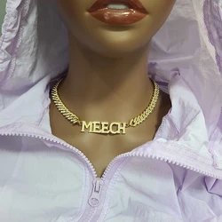 Customized Name necklace Zirconia Letters  With 9mm Rhinestone Cuban chain Hip Hop Jewelry Birthday Gift Drop Shipping