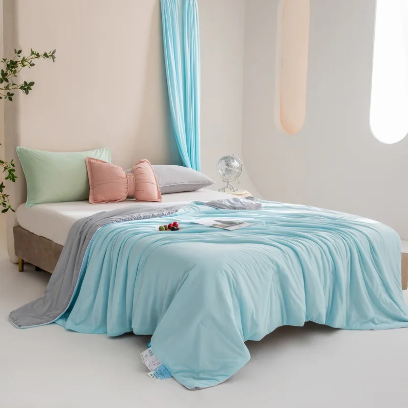 Soft Silky Cool Summer Quilt Double Side Cold & Cooling Fabric Breathable Cooled Air Condition Blanket Summer Thin Comforter