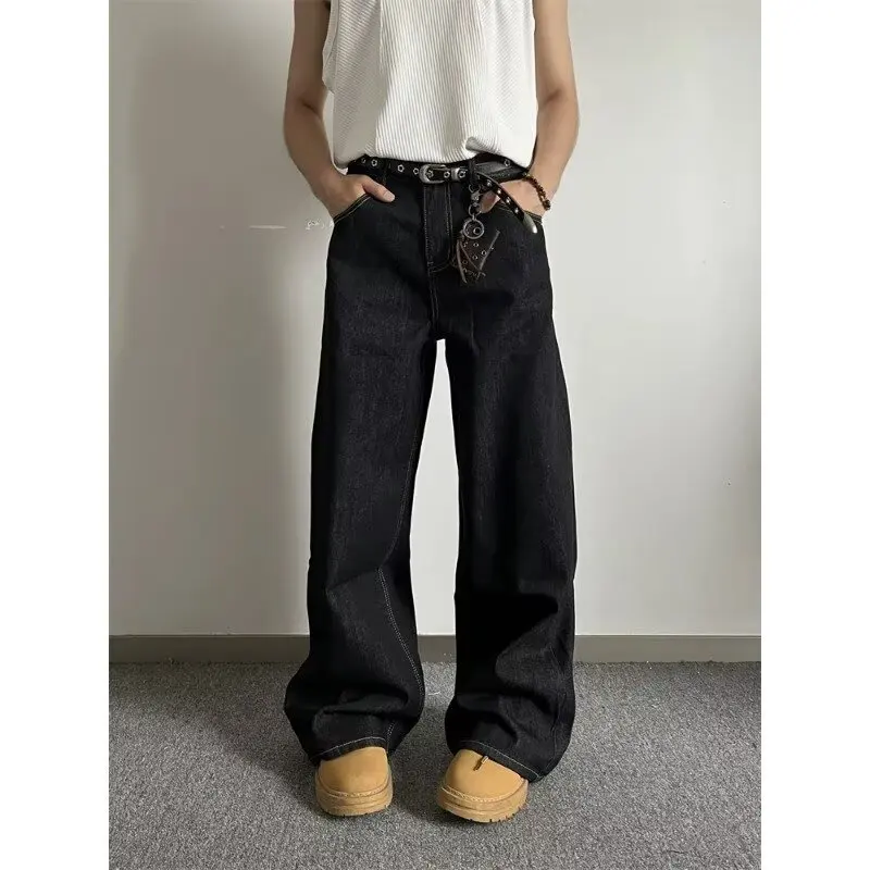 American Retro Black Wide-leg Jeans Men's 2026 New Trendy Brand Loose Straight Cleanfit Casual Trousers