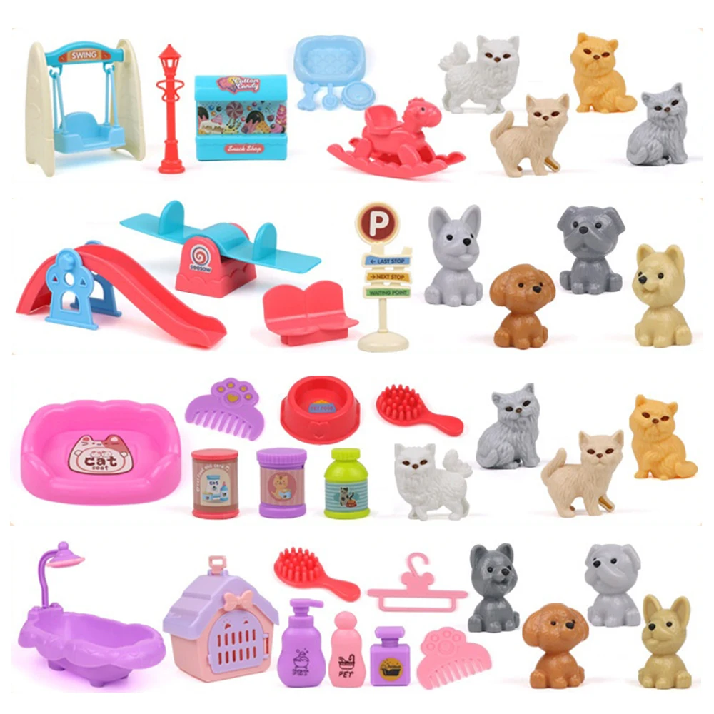 QWZ Pretend Play Toy Fashion Mini Pets Cat Dog House Kennel Bathtub For Children Play House Toy Akcesoria Najlepszy prezent dla dzieci