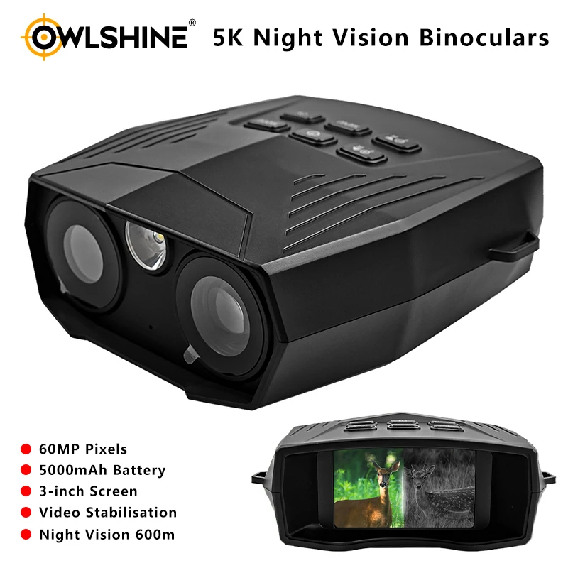 

5K Night Vision Binoculars Video Recording 10x Zoom 60MP Camera Tactical Flashlight For Camping Bird Watching Hunting