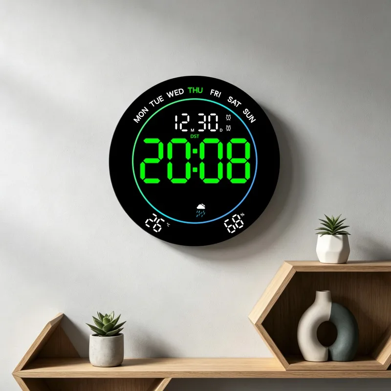 New Creative Weather Forecast Multifunctional LED Wall Clock Large Screen Living Room Clock Ambient Clock
