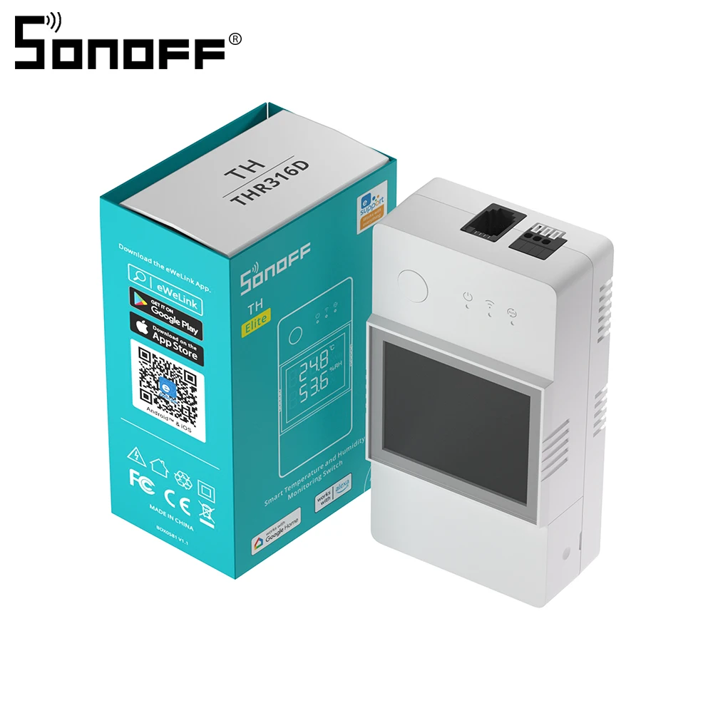 SONOFF TH Elite 16A 20A Relay Module Smart Wifi Switch Humidity Sensor Temperature Monitor Works With Alexa Google Home