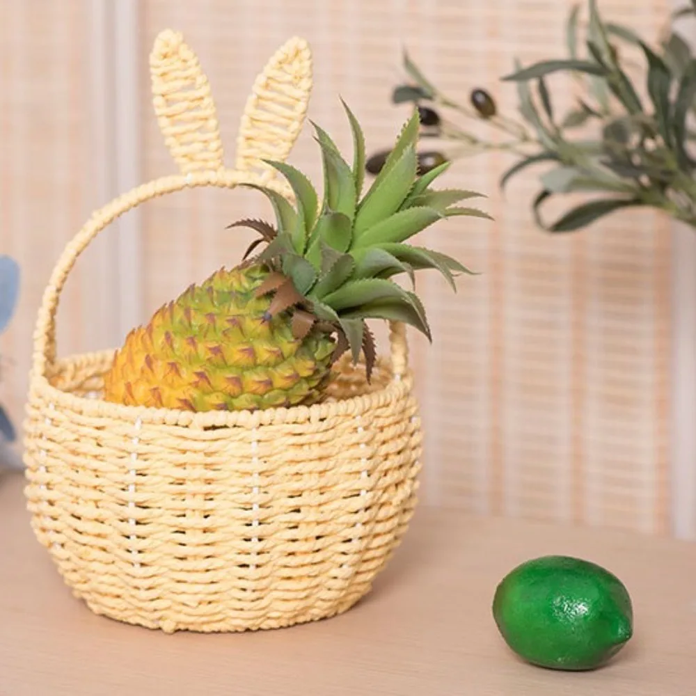 Durable Paper Rope Mini Flower Pot Rabbit Ear Handmade Hanging Baskets Foldable Woven Vegetable Basket Outside